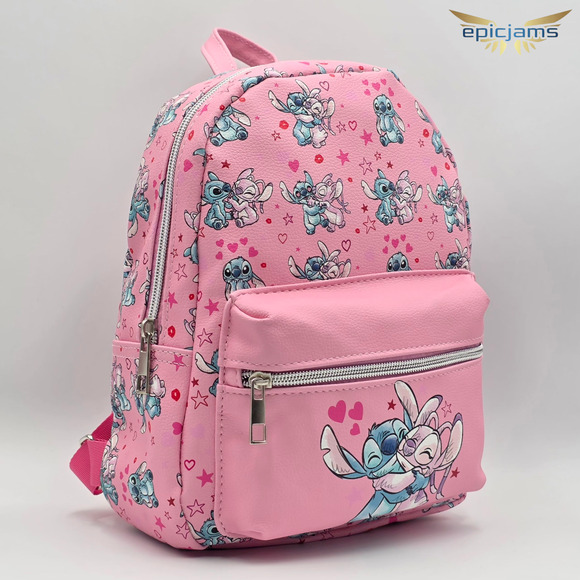Disney Lilo and Stitch Stitch and Angel Love AOP Pink Heart Mini Backpack Bag - Picture 2 of 5